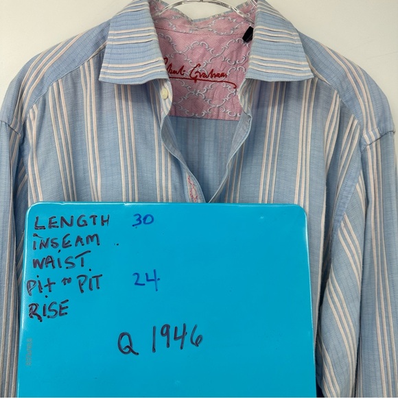 Robert Graham Mens Button Up Long Sleeve Shirt Blue Flip Cuff Stripes XL | Q1946 - Picture 12 of 12